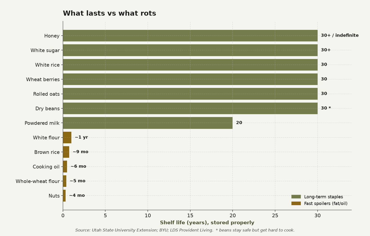 What lasts vs what rots: shelf life by food, stored properly