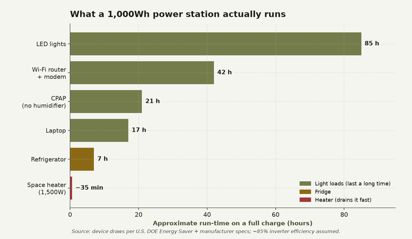 What a 1,000Wh power station actually runs