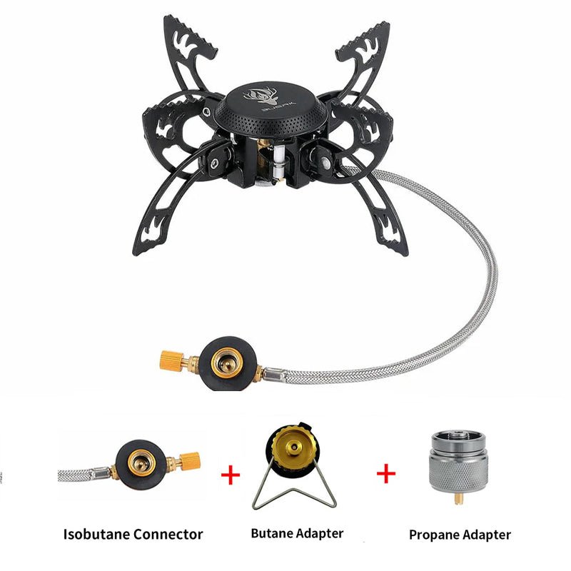 Traverseon Gas Camping Stove – 3800W Portable Windproof Outdoor Burner - Stove+Isobutane Connector+Butane Adapter+Propane Adapter